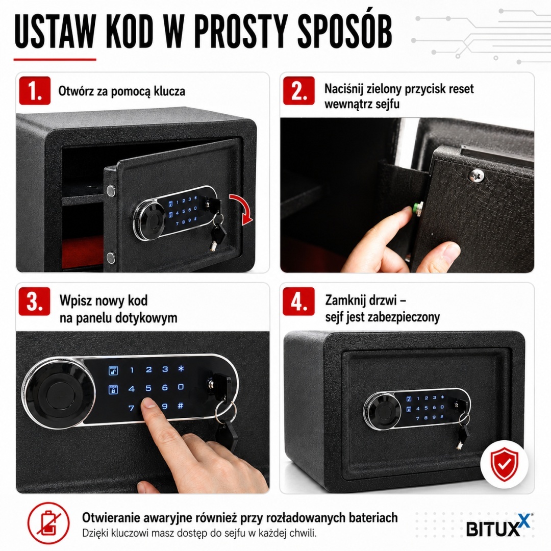 Bituxx elektronický trezor 25L s PINem a klíčem nástěnná schránka na dokumenty M20175